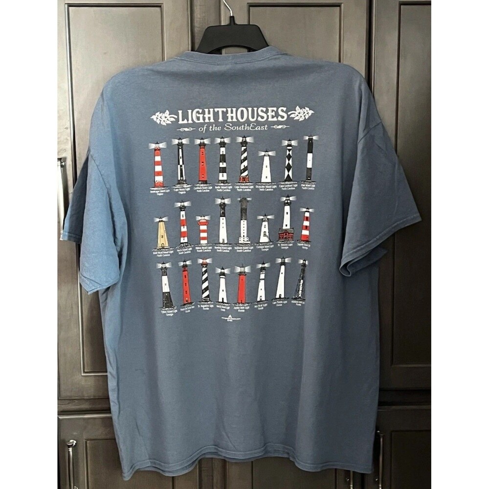 Gildan Southeast Lighthouses Blue T-Shirt Unisex 2XL Ponce Inlet, FL